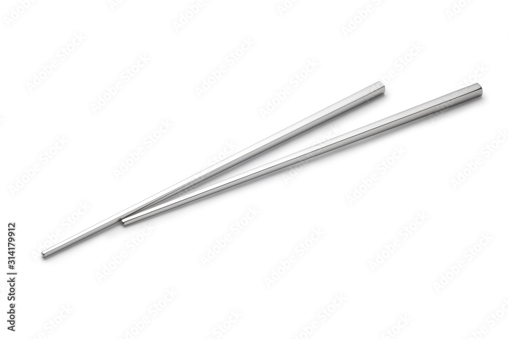 Silver metal chopsticks isolated on white background Silver metal chopsticks isolated on white background