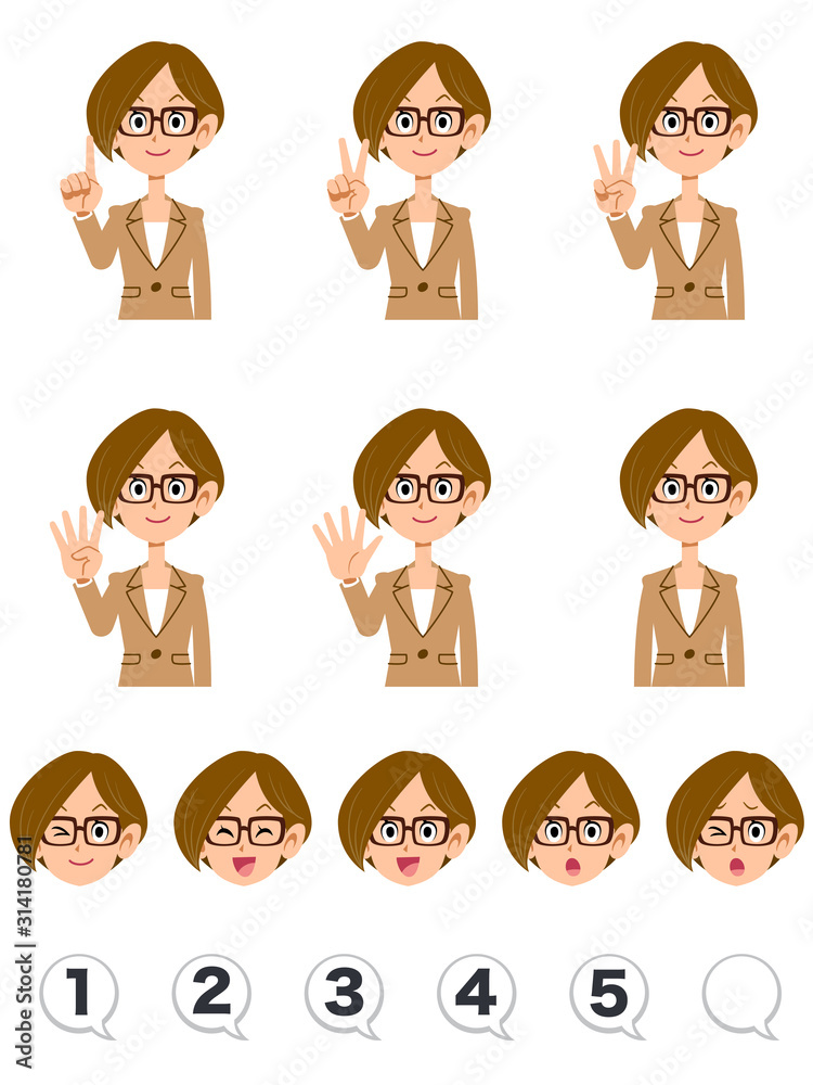 指で数字を示す メガネをかけたスーツ姿の女性 Stock Vector Adobe Stock