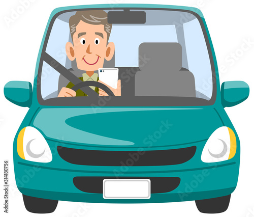 脇見運転するシニアの男性
