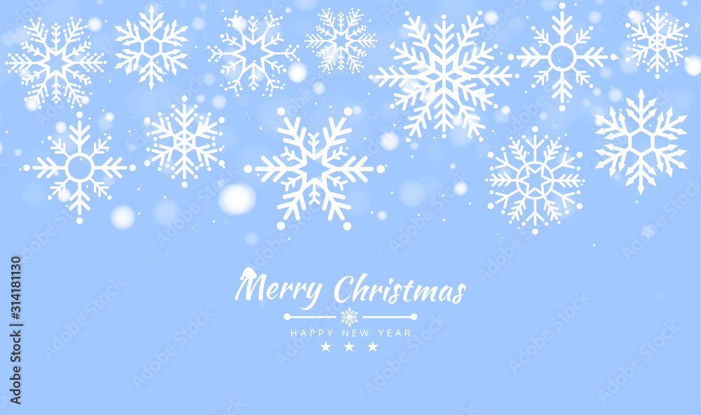 Merry Christmas and Happy New Year background with Christmas tree made of snowflakes. Vector illustration - obrazy, fototapety, plakaty 