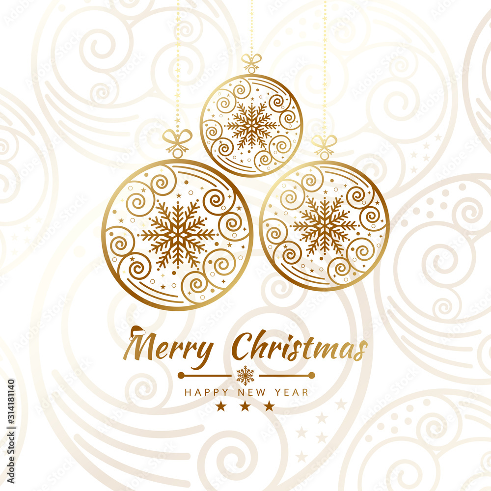Merry Christmas getting card background with snow ball banner. Vector illustration
