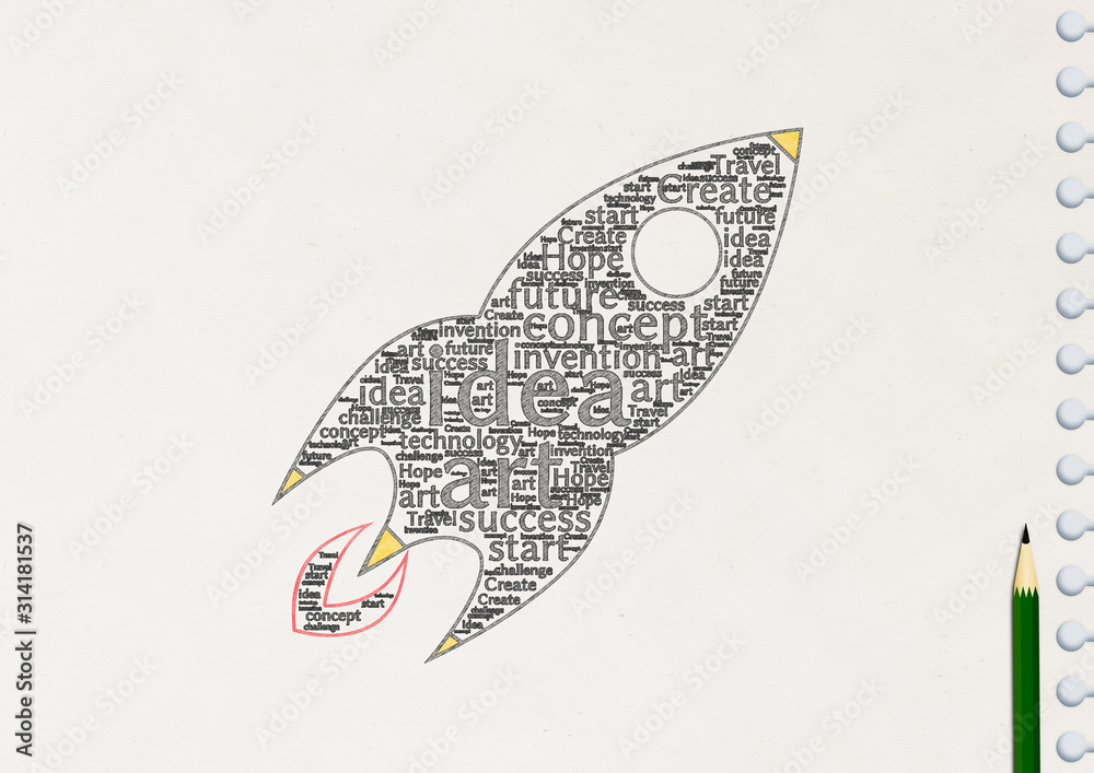 Fototapeta premium メッセージを詰め込んだ抽象的なロケット