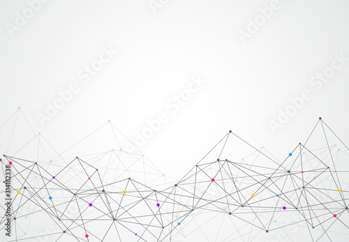 Abstract connecting dots and lines with geometric background. Modern technology connection science, Polygonal structure background. Vector illustration
