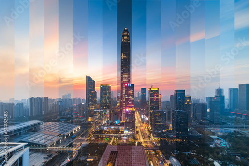 Konstfotografi Time slice of urban scenery in Shenzhen Futian financial center