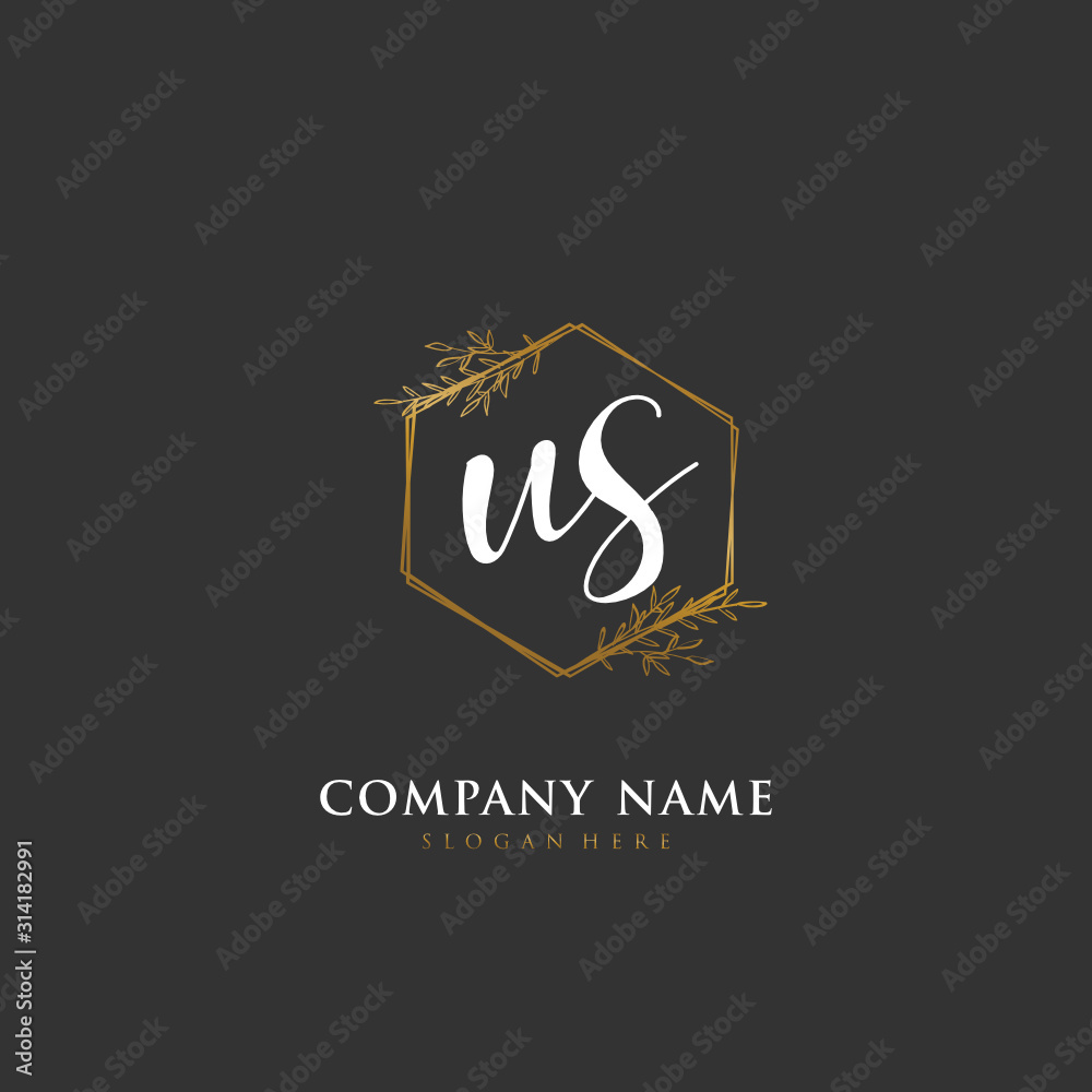 Handwritten initial letter U S US for identity and logo. Vector logo template with handwriting and signature style. Handwritten initial letter U S US for identity and logo. Vector logo template with handwriting and signature style.