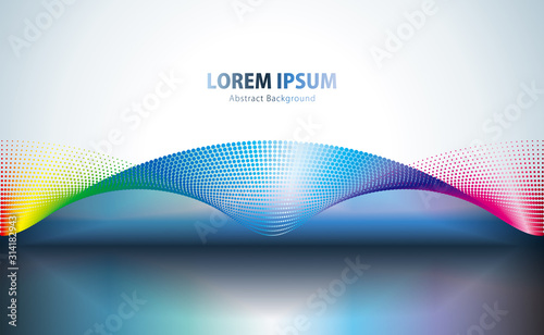 Colorful halftone texture dots pattern waveform background design. Geometric wave pattern technology abstract background.