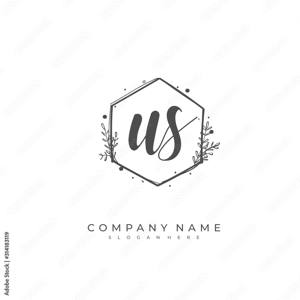 Handwritten initial letter U S US for identity and logo. Vector logo template with handwriting and signature style. Handwritten initial letter U S US for identity and logo. Vector logo template with handwriting and signature style.