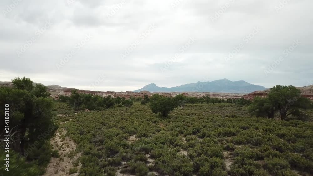 Flying Over Bushes in Utah Desert USA. Aerial View of Rural American Landscape and Sandstone Rock Fromations Flying Over Bushes in Utah Desert USA. Aerial View of Rural American Landscape and Sandstone Rock Fromations