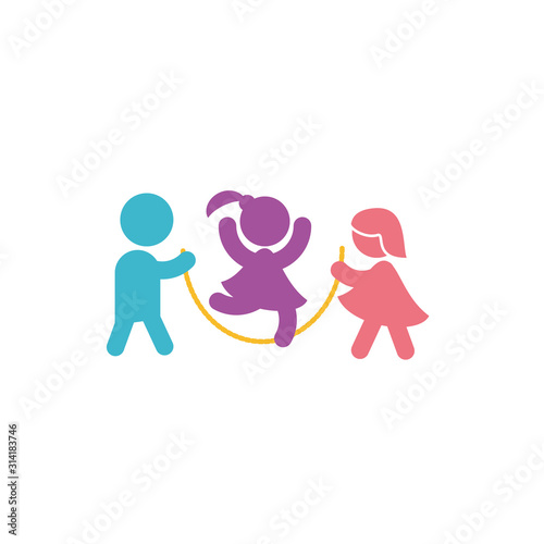 Isolated avatar boy and girls jumping vector design