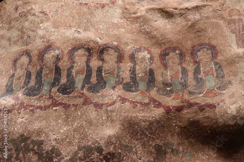 Mural paintings at Tianshui Wushan Water Curtain Caves, Gansu China.  photo
