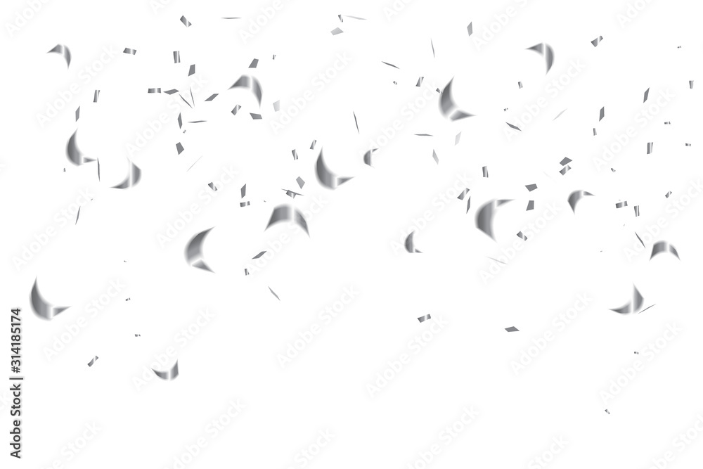 Obraz premium Celebration Event & Birthday Background With Many Falling Silver Tiny Confetti. Vector Illustration