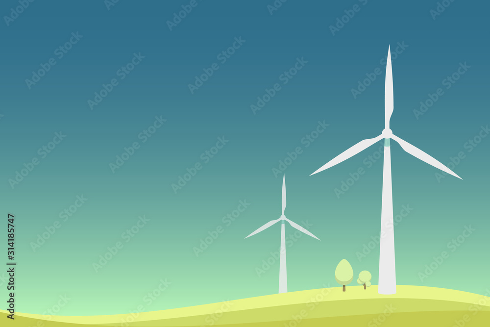 Wind turbine landscape minimal design illustration.