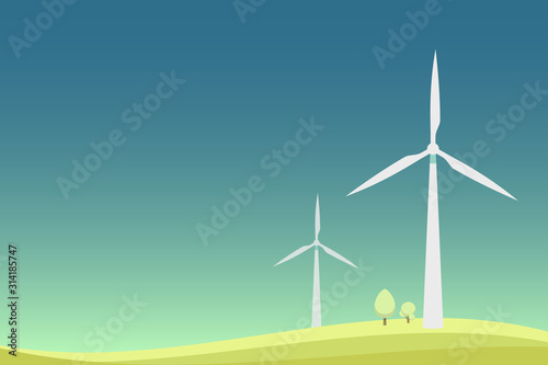 Wind turbine landscape minimal design illustration.