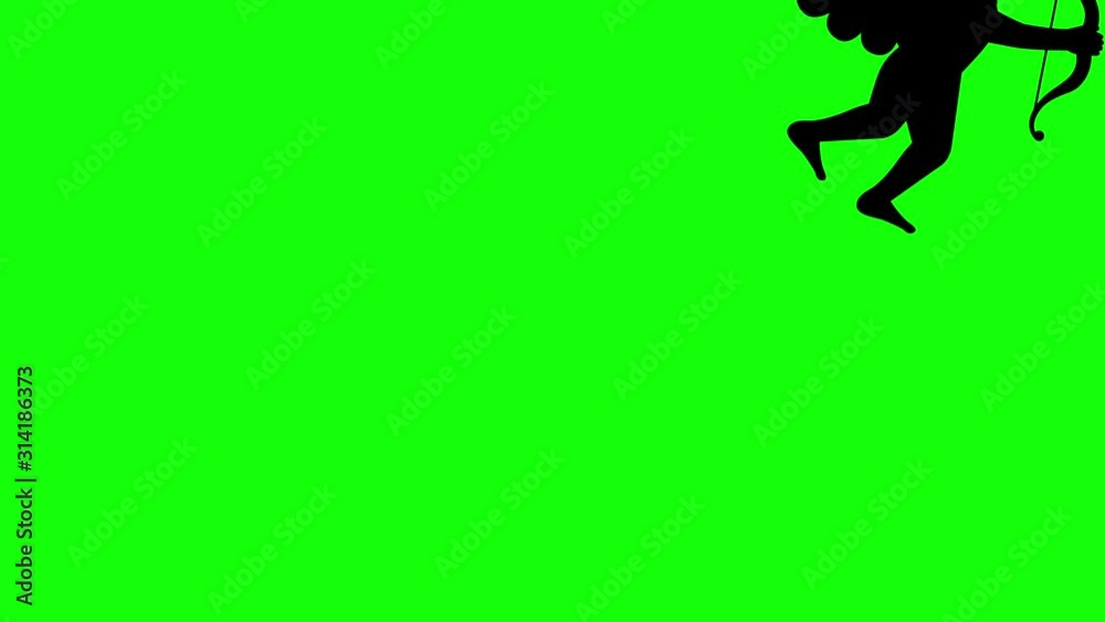 motion graphics of Cupid fly and shoot anchor with black silhouette on green screen motion graphics of Cupid fly and shoot anchor with black silhouette on green screen