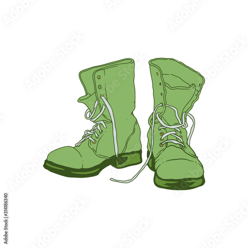 leather army boot green vector