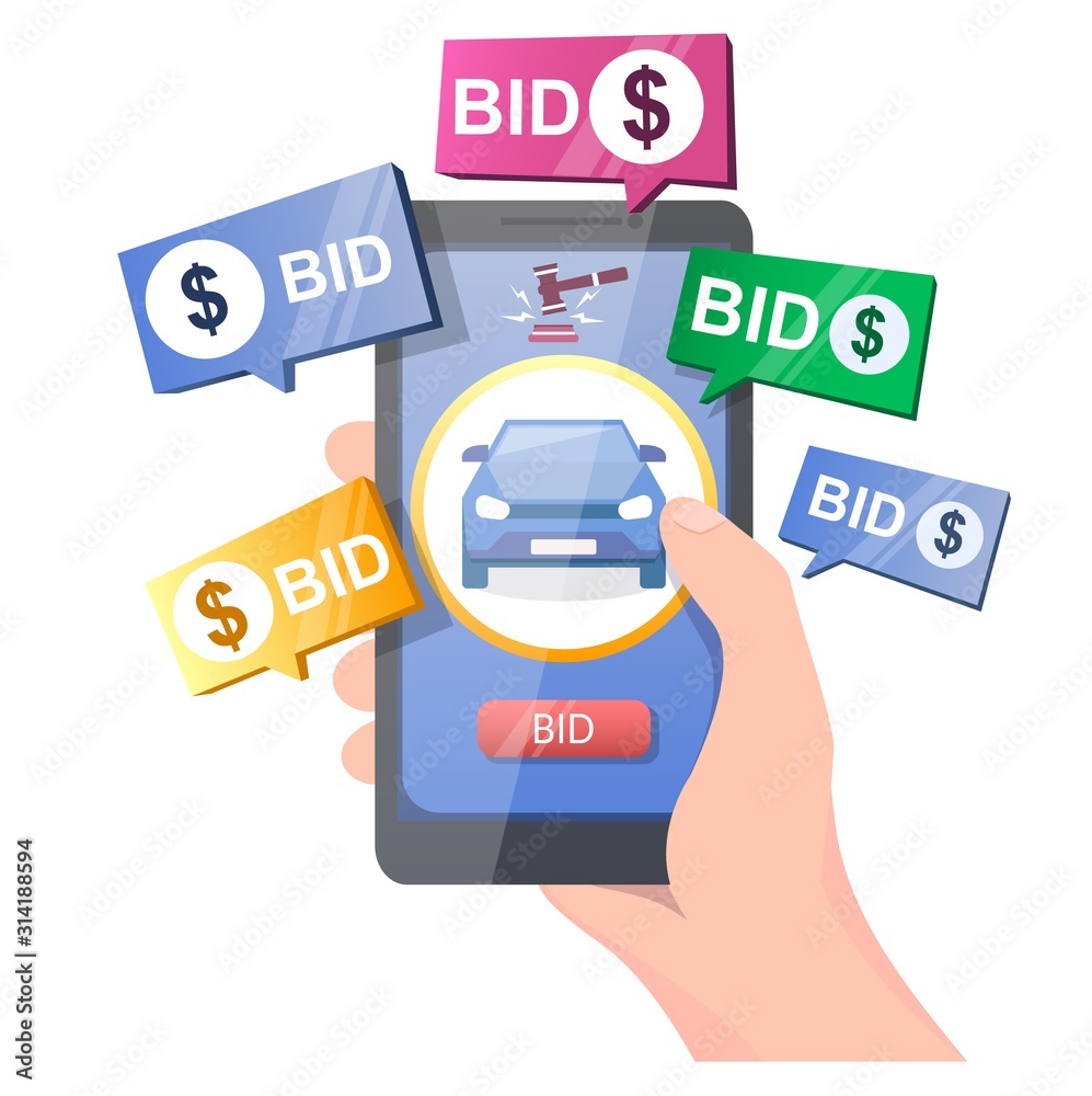 Car auction online vector concept for web banner, website page Car auction online vector concept for web banner, website page