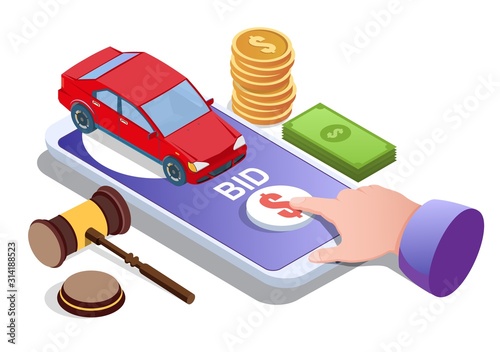 Car auction online vector concept for web banner, website page