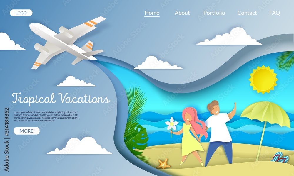 Tropical vacations vector website landing page design template