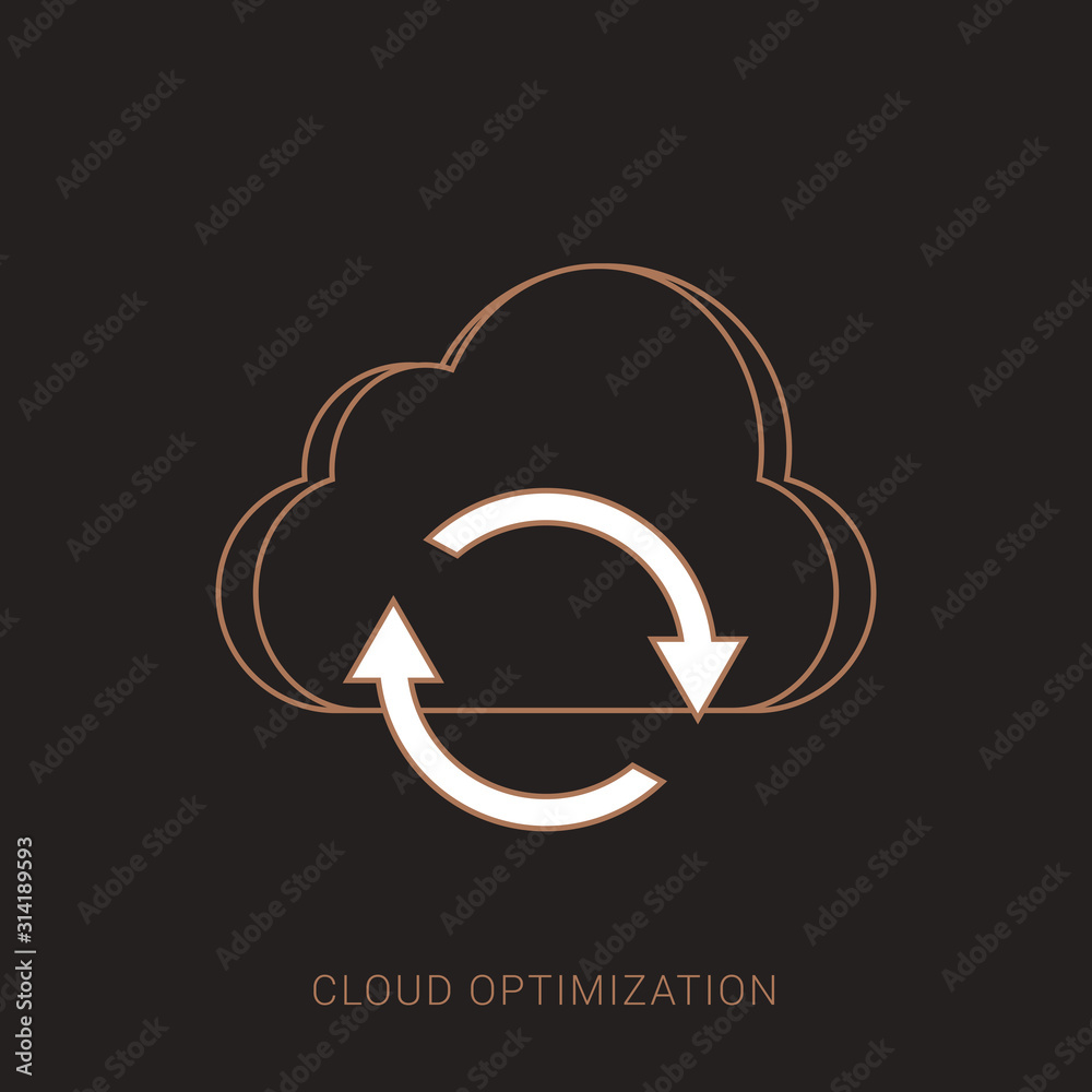 Cloud optimization flat concept icon. Brown and white color with outline concept. Cloud optimization flat concept icon. Brown and white color with outline concept.