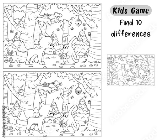 Find 10 differences. Funny cartoon game for kids  with solution. Vector illustration with separate layers.