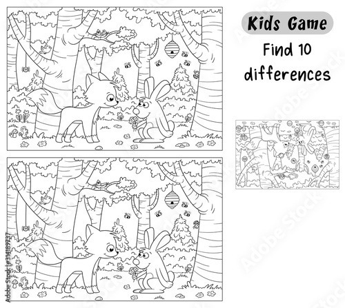 Find 10 differences. Funny cartoon game for kids, with solution. Vector illustration with separate layers.