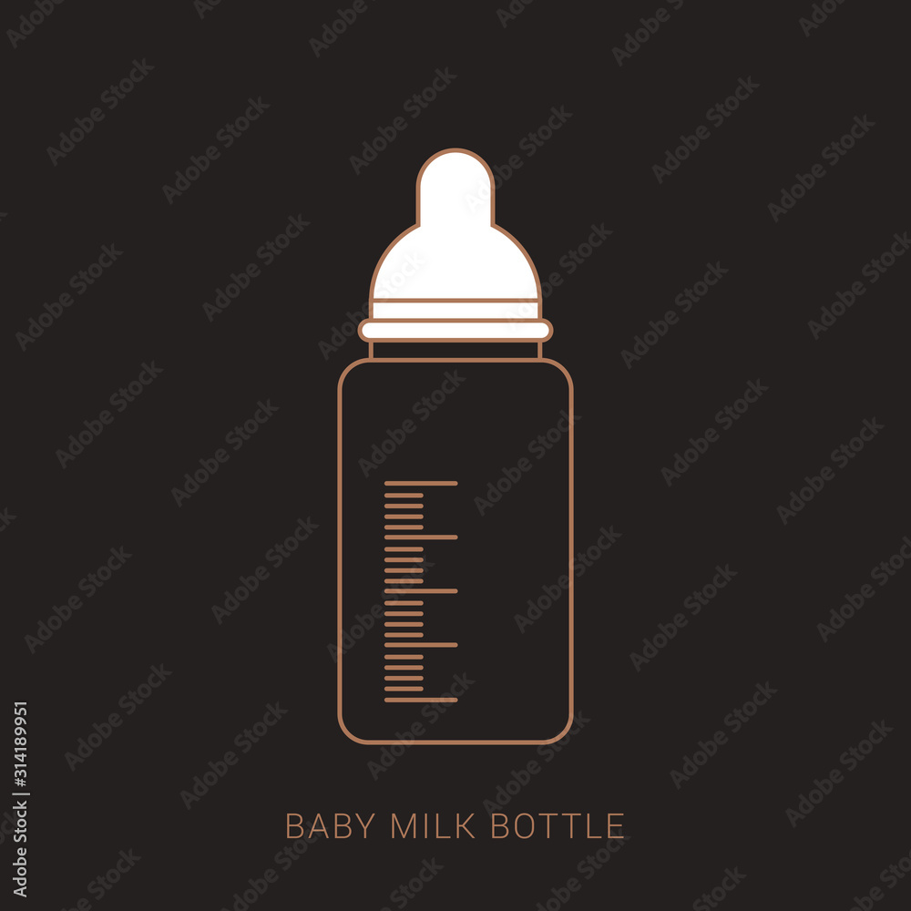 Baby milk bottle in cartoon flat style, stock vector illustration. Brown and white color with outline concept. Baby milk bottle in cartoon flat style, stock vector illustration. Brown and white color with outline concept.