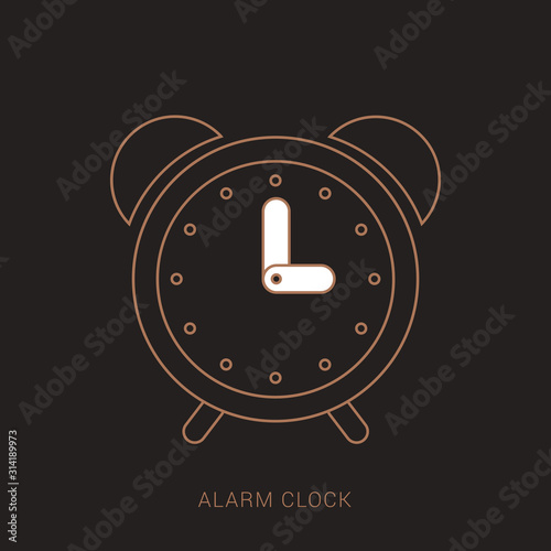Alarm clock red wake-up time isolated on background in flat style. Brown and white color with outline concept.