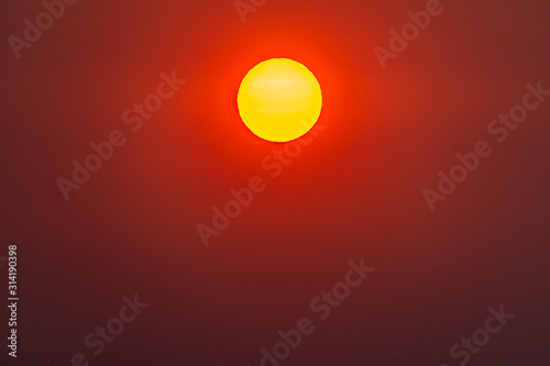 Red Sun Smoke Haze Seascape