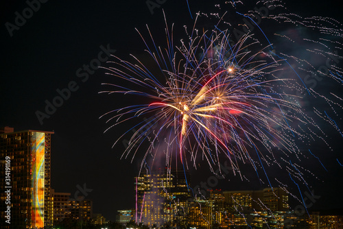 Waikiki Fireworks Exploding