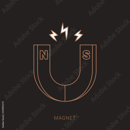 Magnet with Magnetic Power Isolated on White Background. Brown and white color with outline concept.