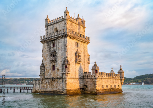 Belem tower in Lisbon at sunset photo