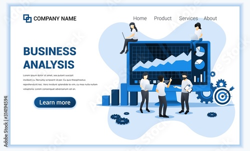 Business analysis concept with characters. Auditing, Financial consulting. Can use for web banner, landing page, web template. Flat vector illustration
