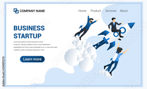 Business start up concept with businessman flying on a rocket. Business success, Entrepreneurship, Successfully start up. Can use for web banner, landing page, web template. Vector illustration