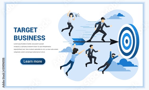 Target business concept. Businessman standing on flying dart to achieve business goal. Can used for web banner, infographics, landing page, web template. Flat vector illustration © agny_illustration
