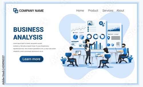 Business analysis concept with characters. Auditing, Financial consulting. Can use for web banner, landing page, web template. Flat vector illustration
