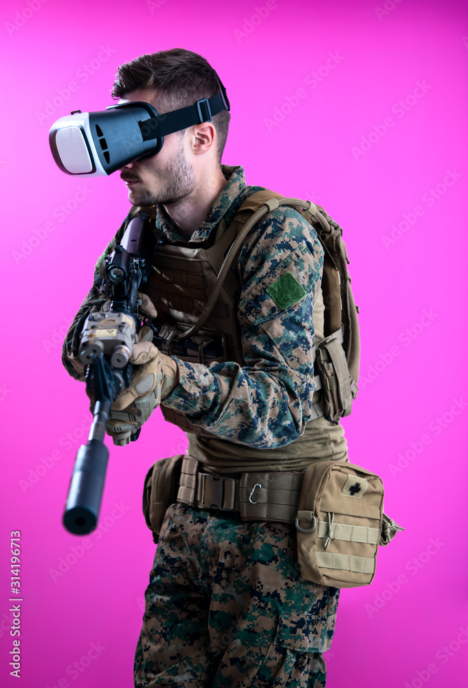 soldier in battle using virtual reality glasses