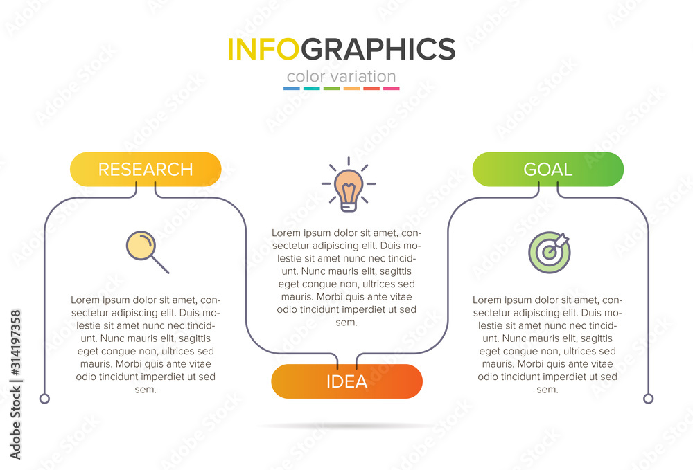 Naklejka premium Concept of arrow business model with 3 successive steps. Three colorful graphic elements. Timeline design for brochure, presentation. Infographic design layout.