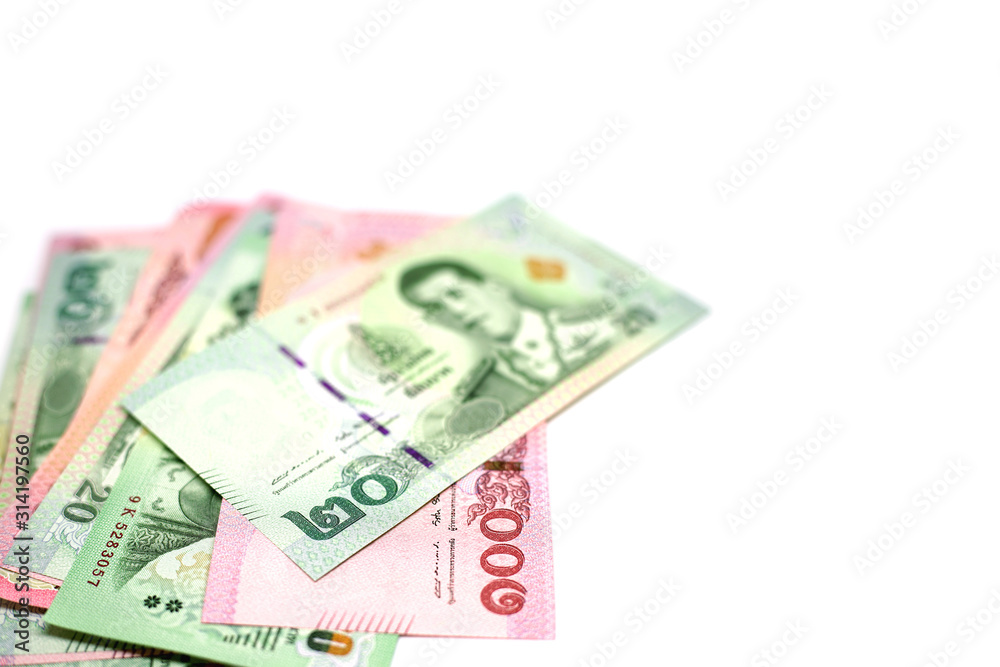Thai bank note on white background with blank space Thai bank note on white background with blank space