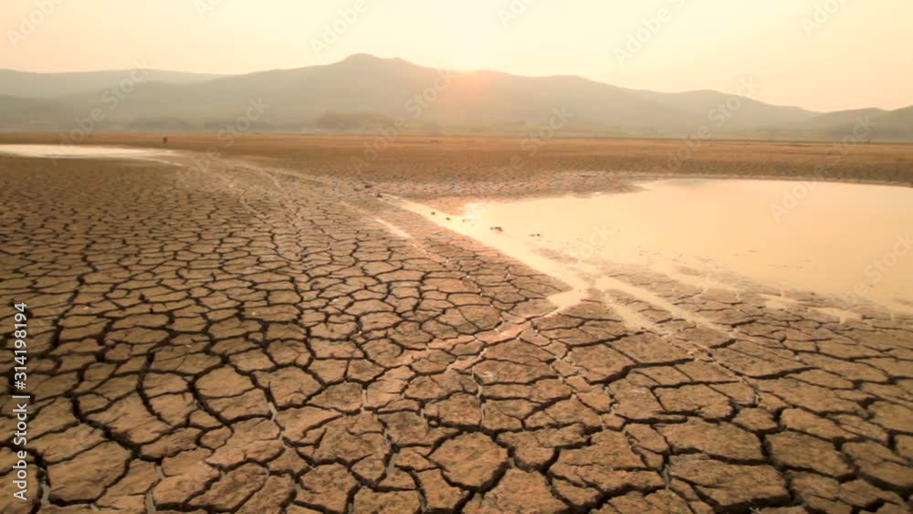 Climate crisis, Drought impact rivers and lake at asia drying no rain fall on season effect of world climate change.