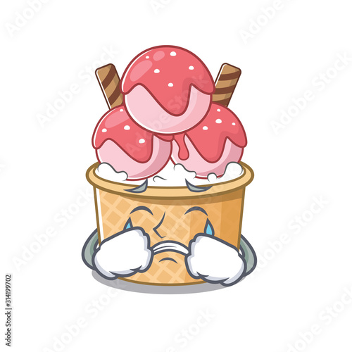 Sad of ice cream sundae cartoon mascot style