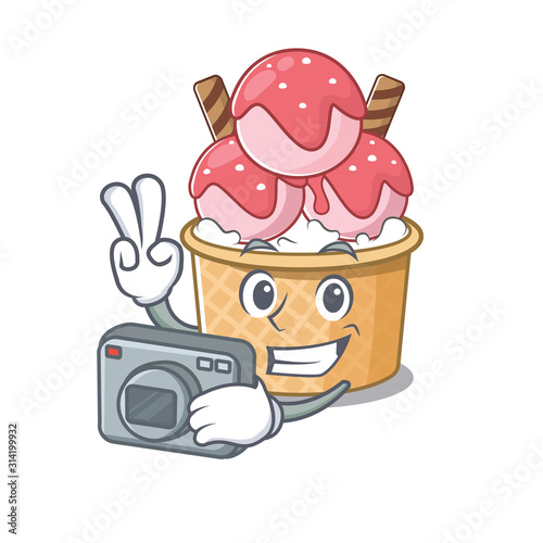 Cool Photographer ice cream sundae character with a camera