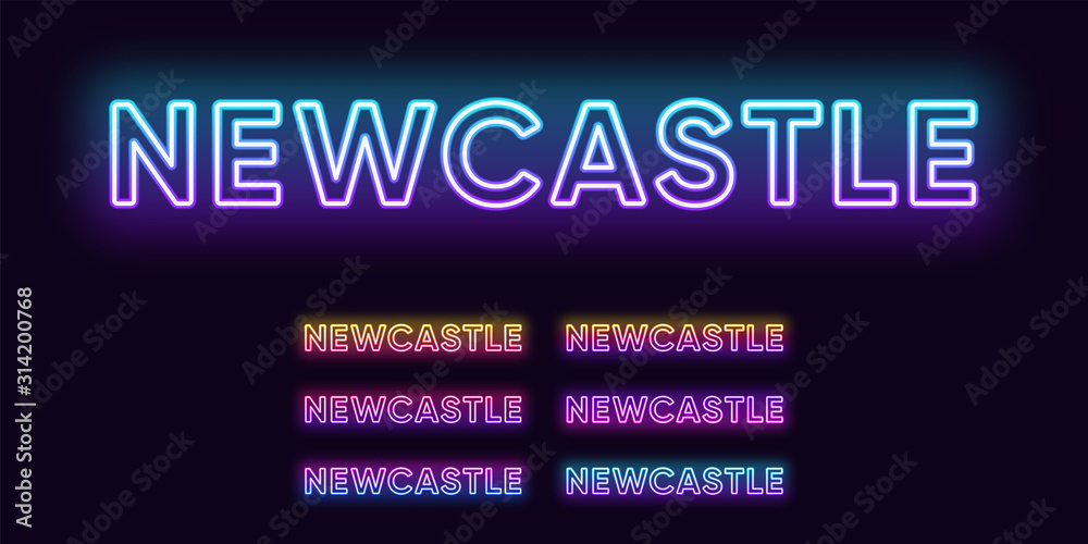 Neon Newcastle name, city in Australia. Neon text of Newcastle city Neon Newcastle name, city in Australia. Neon text of Newcastle city