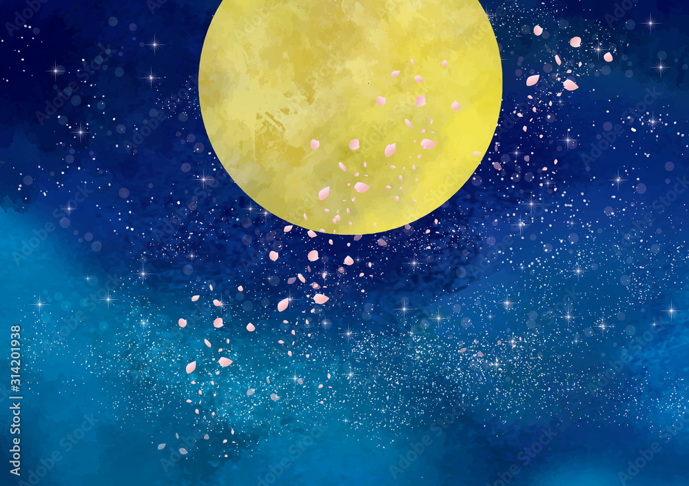 満月 スーパームーン 満月 名月 夜空 星空 星 水彩 手描き 天体 天体観測 Stock Vector Adobe Stock