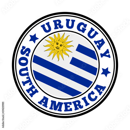 Uruguay sign with national flag in a round logo. Vector illustration of the country's emblem.