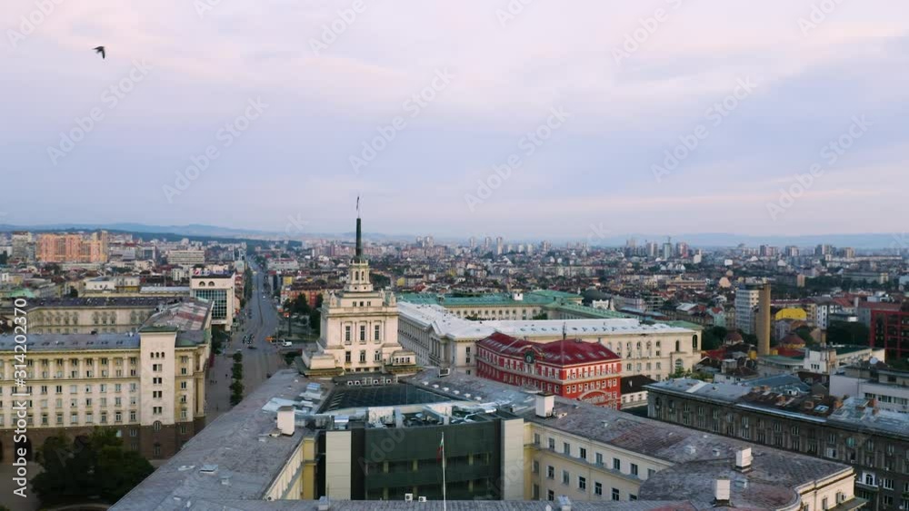 4K Sofia Bulgaria at Sunset Drone Aerial Largo Indepence Square Parliament 4K Sofia Bulgaria at Sunset Drone Aerial Largo Indepence Square Parliament