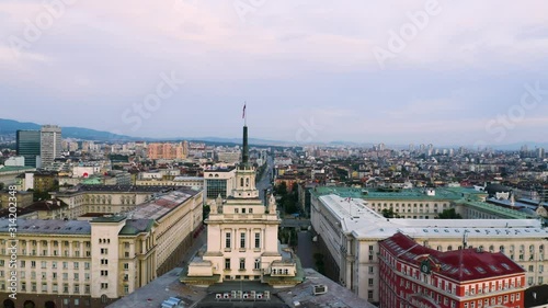 4K Bulgaria Sofia Drone Aerial Sunset Largo President Office Government