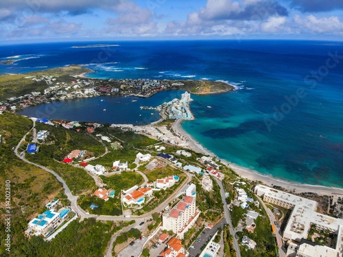 Fototapeta Naklejka Na Ścianę i Meble -  Aerial view of oyster pond in the caribbean island of St.maarten.