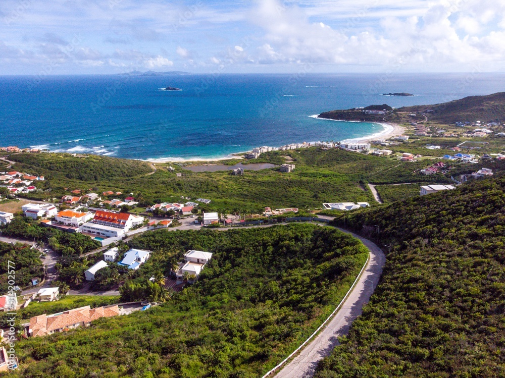 Aerial view of oyster pond in the caribbean island of St.maarten.