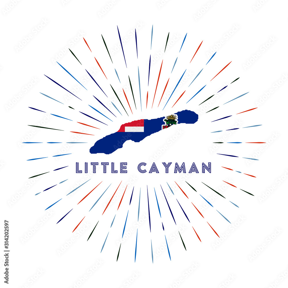 Little Cayman sunburst badge. The island sign with map of Little Cayman ...