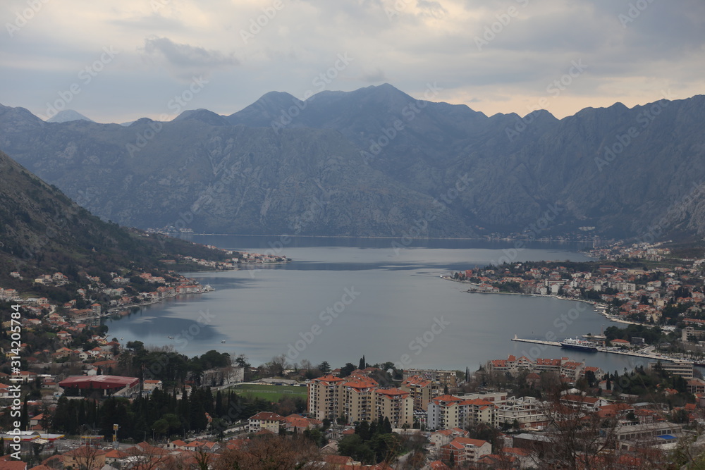 City view in the mountains by the bay (Kotor Montenegro)